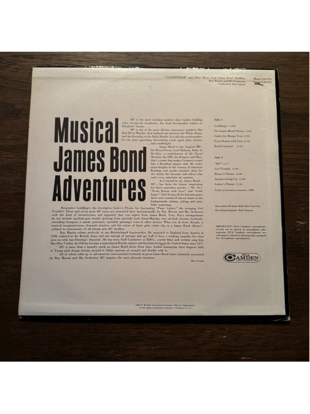 Vintage 1965 Goldfinger & Other James Bond Thrillers LP | Ray Martin - Picture 3 of 4